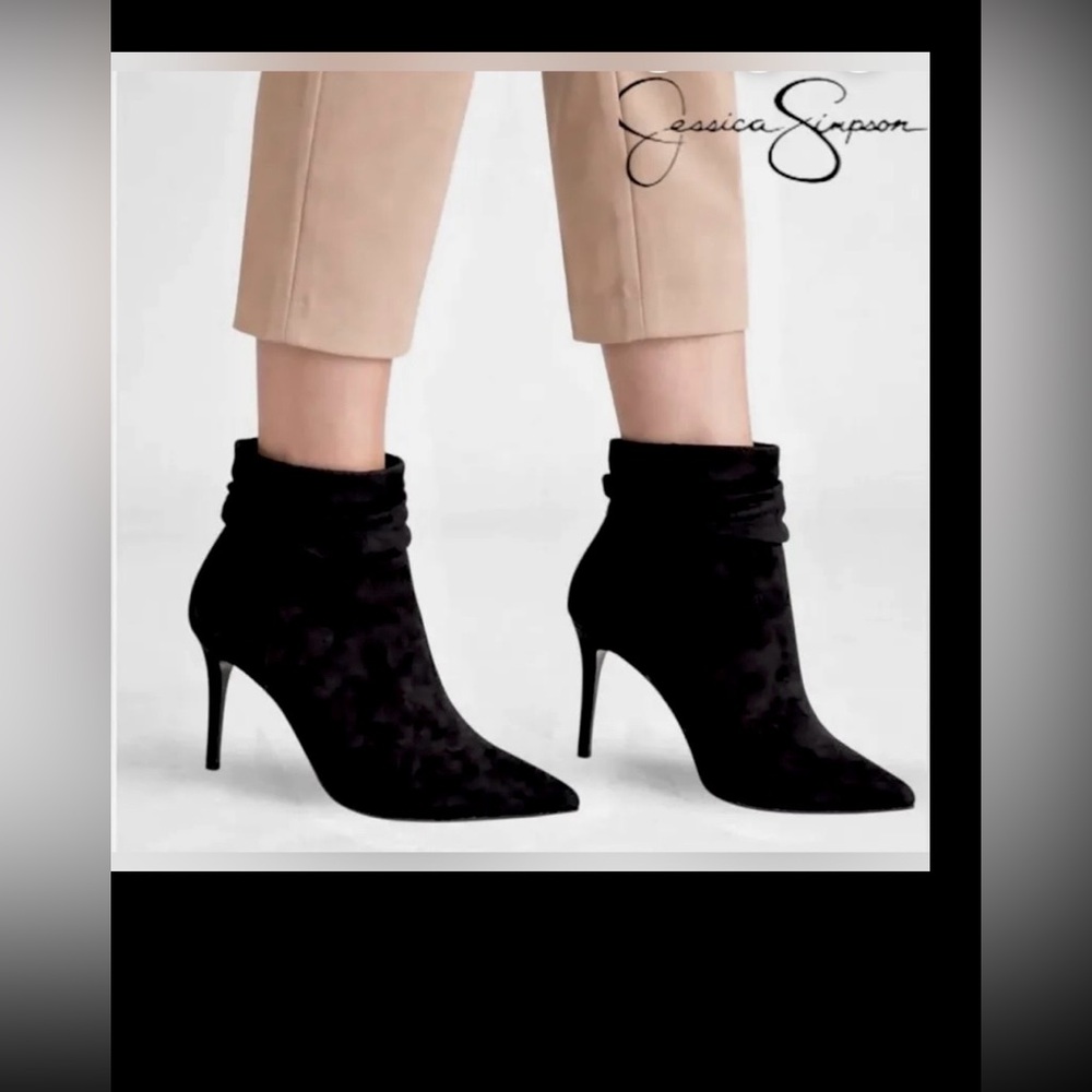 Jessica Simpson Lerona Booties Stiletto Heels Supreme Microsuede Black Size 6.5